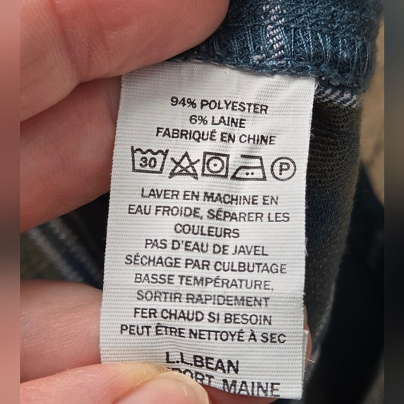 L. L. Bean Men's Medium Blue Polyester Plaid Shirt - Picture 11 of 13